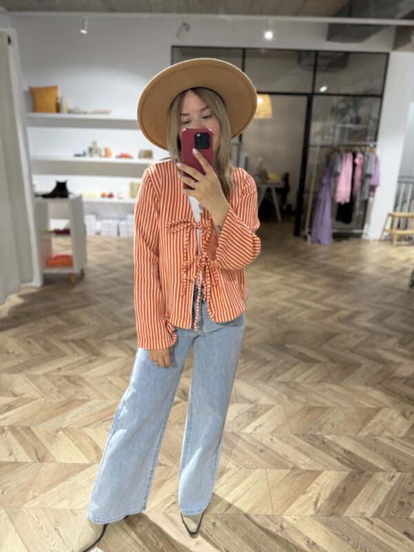 Musselin Bluse Streifen mit Schleifen