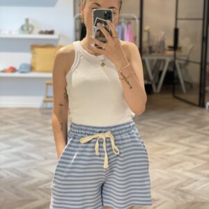 Kurze Streifen Hose Blau